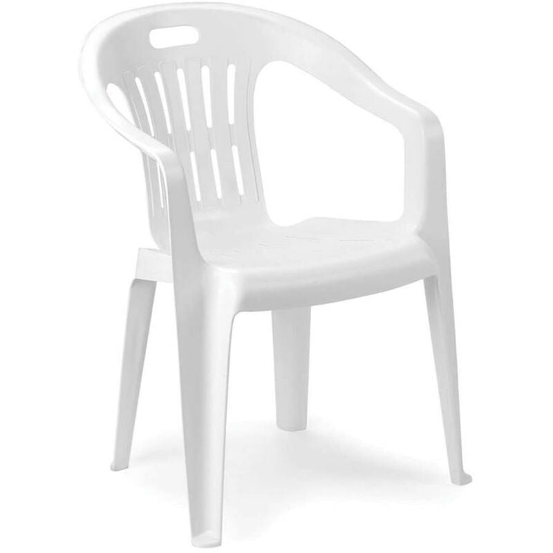 Chaise d'extérieur Piona en plastique blanc avec accoudoirs