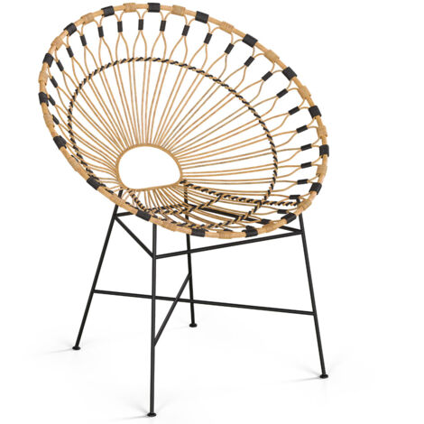 Chaise d'extérieur ronde en rotin synthétique - Design Boho Bali - Elsa Naturel
