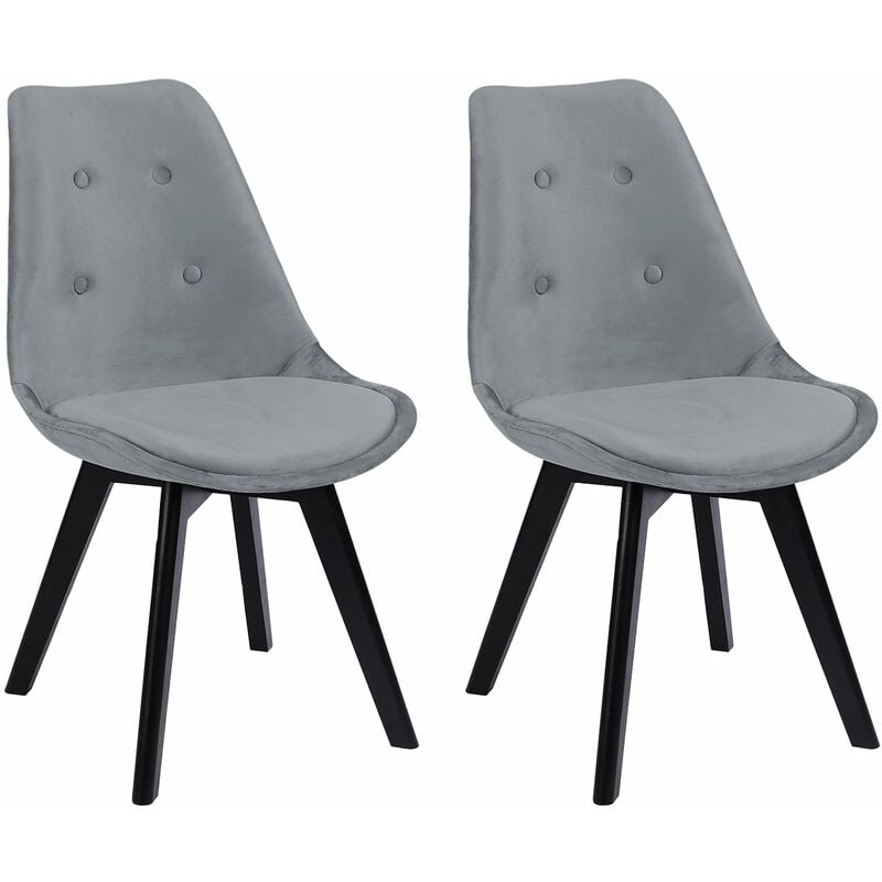 Happy Garden - Lot de 2 chaises en velours nora grises avec coussin