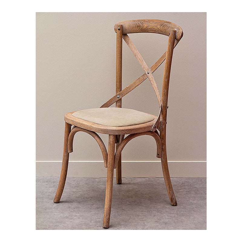 chaise dossier croisé assise tissu marius 44x42x90cm - marron clair