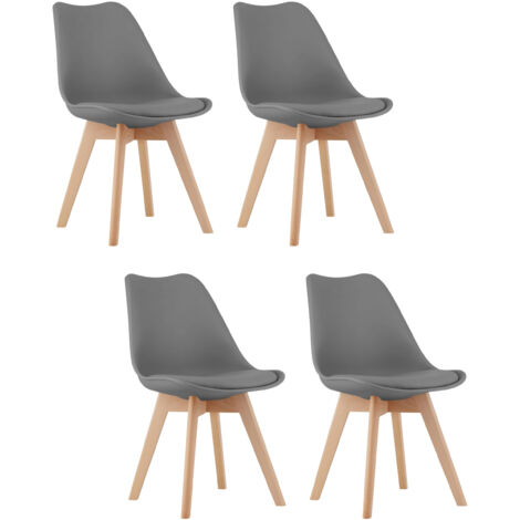 Chaise DOZZA gris cuir éco rembourré pieds en bois dimensions 49x82x43 cm pour salon, salle à manger, bureau 4 pièces