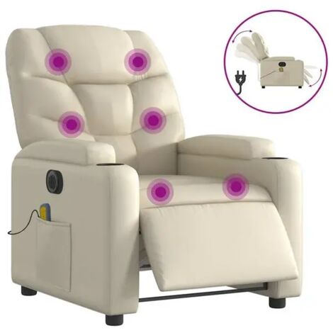 Chaise électrique inclinable avec fonction de massage – Fauteuil relax en similicuir beige, réglable en hauteur et angle, idéal pour salon ou bureau