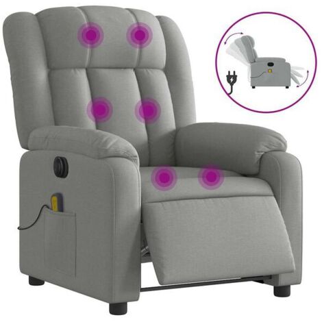 Chaise électrique inclinable avec fonction de massage intégrée – Assise ergonomique en tissu gris clair, réglage de l’angle et contrôle manuel – Confort maximal pour salon ou bureau