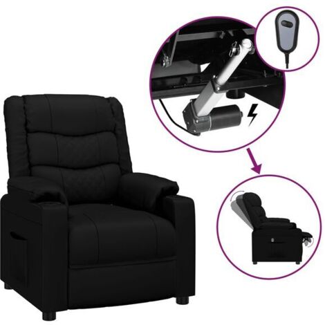 Chaise électrique inclinable en cuir synthétique noir – Fauteuil releveur avec dossier réglable, appui-tête et repose-pieds, idéal pour seniors et personnes à mobilité réduite