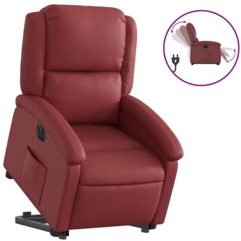 Chaise électrique inclinable en cuir synthétique rouge bordeaux – Réglage de l’assise et du dossier, fonction de massage, appui-tête et repose-pieds réglables – Pour seniors et personnes à mobilité ré