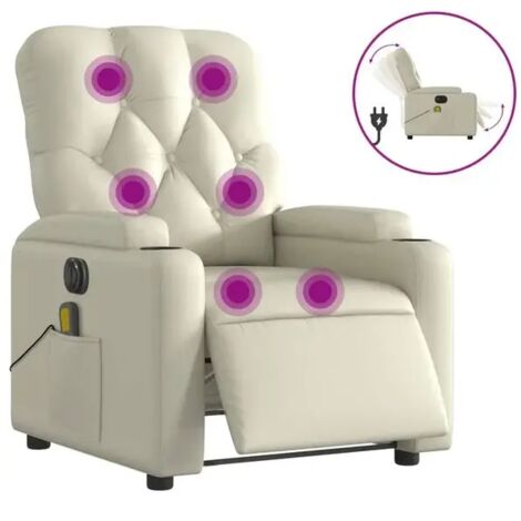Chaise électrique inclinable en similicuir beige – Fauteuil relax avec repose-pieds réglable, appui-tête et fonction massage – Idéal pour salon ou chambre