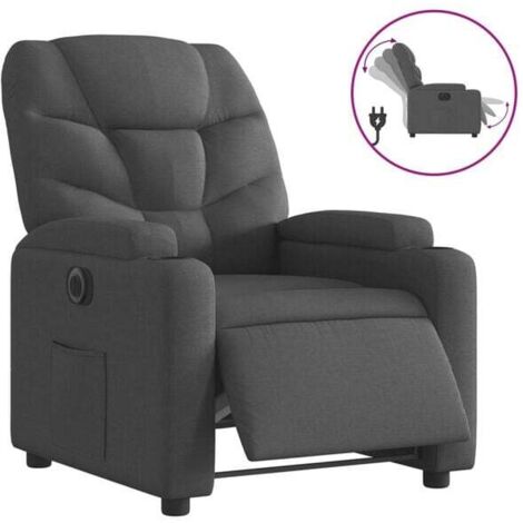 Chaise électrique inclinable en tissu anthracite – Fauteuil releveur médical avec dossier réglable, appui-tête et repose-pieds, idéal pour personnes âgées ou à mobilité réduite