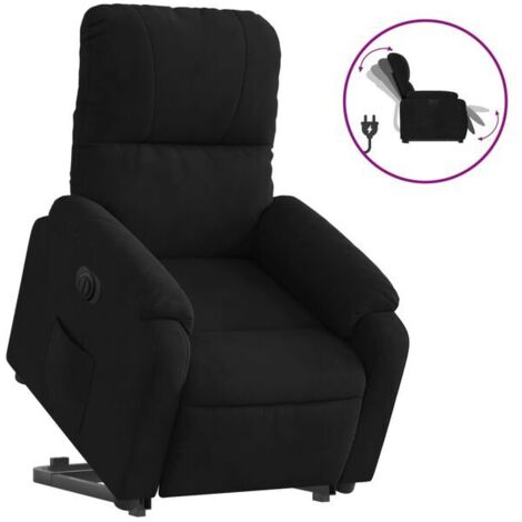 Chaise électrique réglable en noir avec dossier inclinable – Fauteuil relax en tissu microfibre pour salon ou bureau