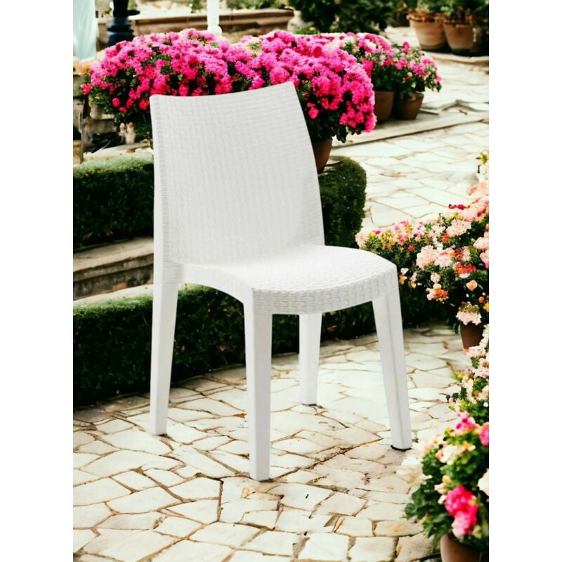 Chaise empilable effet rotin, Made in Italy, couleur blanche, Dimensions 48 x 86 x 55 cm