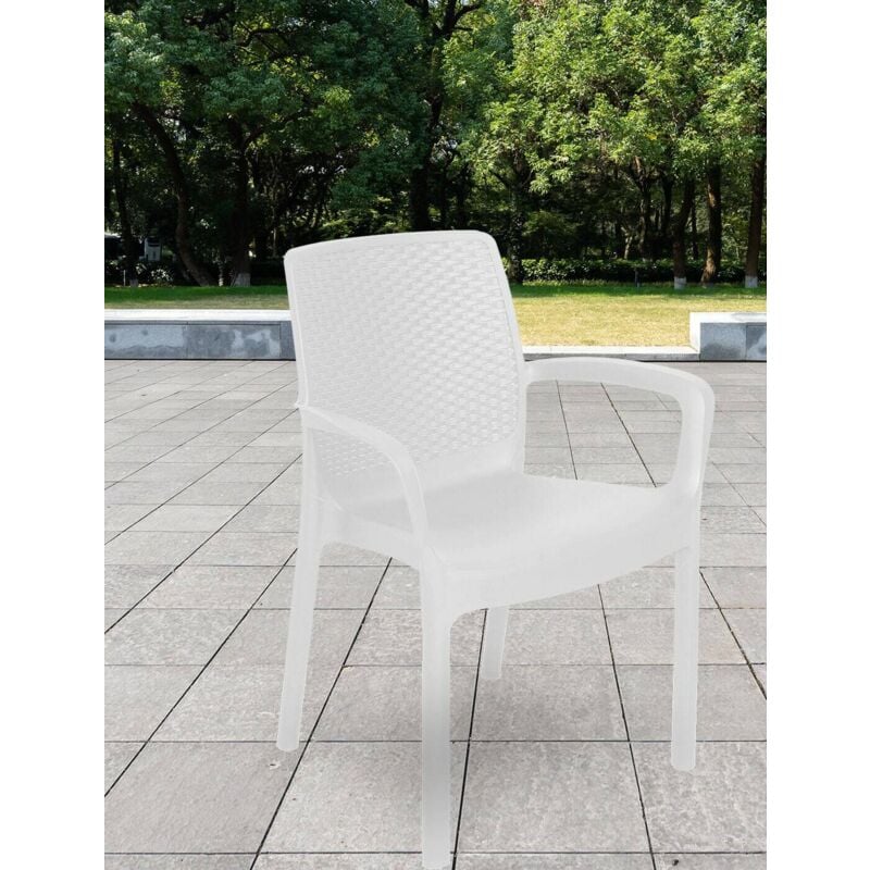 Altri - Chaise empilable effet rotin, Made in Italy, couleur blanche, Dimensions 54 x 82 x 60,5 cm