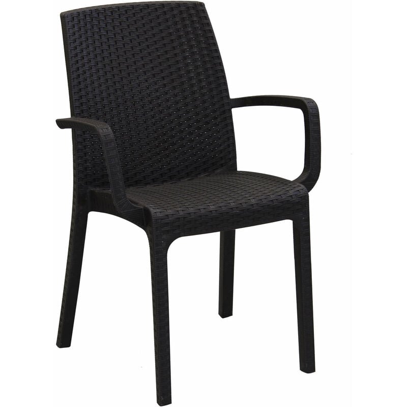Chaise empilable polyrotin accoudoirs bar jardin extérieur Indiana Bica Marron