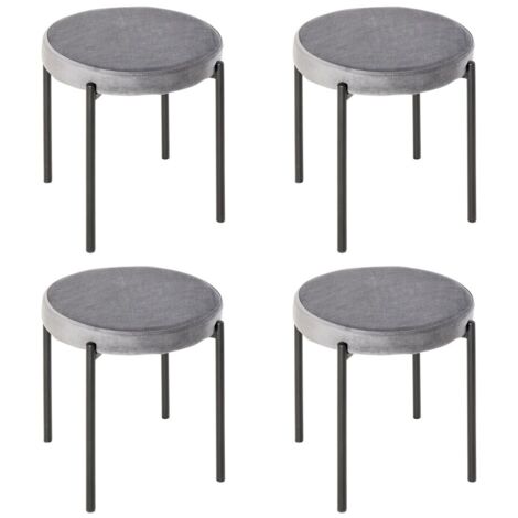 Chaise empilable grise aspect velours - Ensemble de 4 - Assise rembourrée - Structure métal 41.5x41.5x46cm - Cuisine & salle à manger