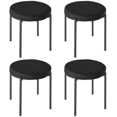 Chaise empilable noire aspect velours - Ensemble de 4 - Assise rembourrée - Structure métal 41.5x41.5x46cm - Cuisine/salle à manger