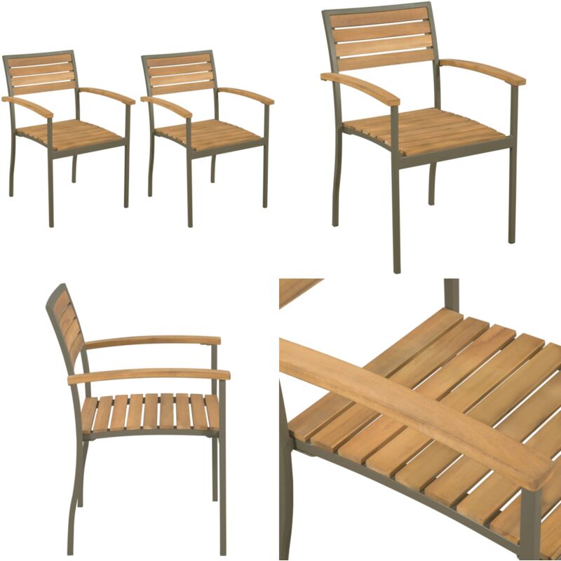 Vidaxl - Chaise empilables d'extérieur lot de 2 Bois d'acacia et Acier - Chaises De Jardin - Chaise Extérieure - Mobilier De Jardin - Jardin