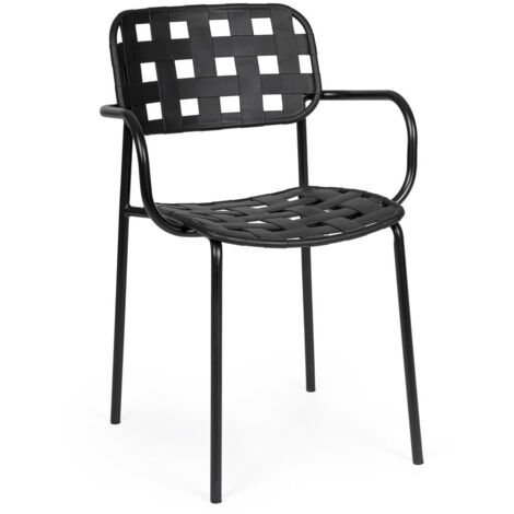Chaise en acier avec assise et dossier en polypropylène noir