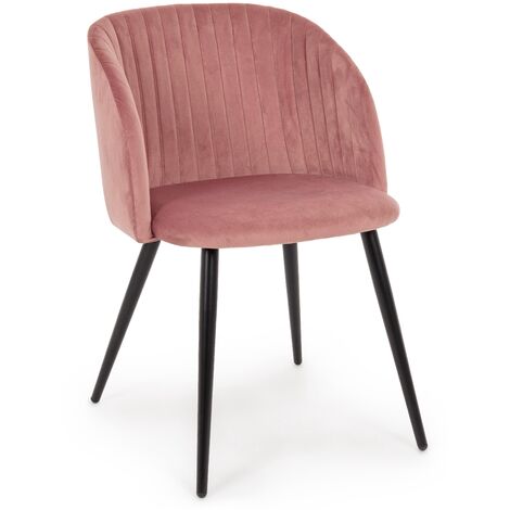 Chaise en acier et en velours rose Quentin - Lot de 2