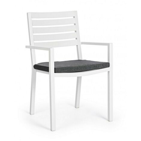 Chaise en aluminium blanc Helina avec accoudoirs