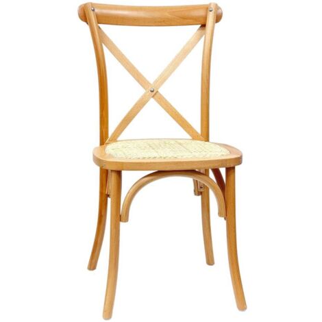 WS DESIGN Chaise en bois à dossier croisé Naturelle Antique Retro Pub Pompei