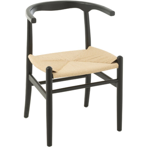 Chaise en bois avec assise en corde Noir 56x52x76 cm