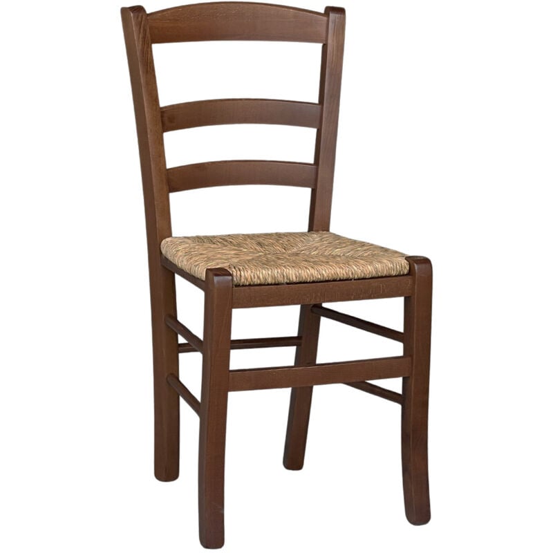 Okaffarefatto - Chaise en bois avec assise rustique en paille de noyer foncé