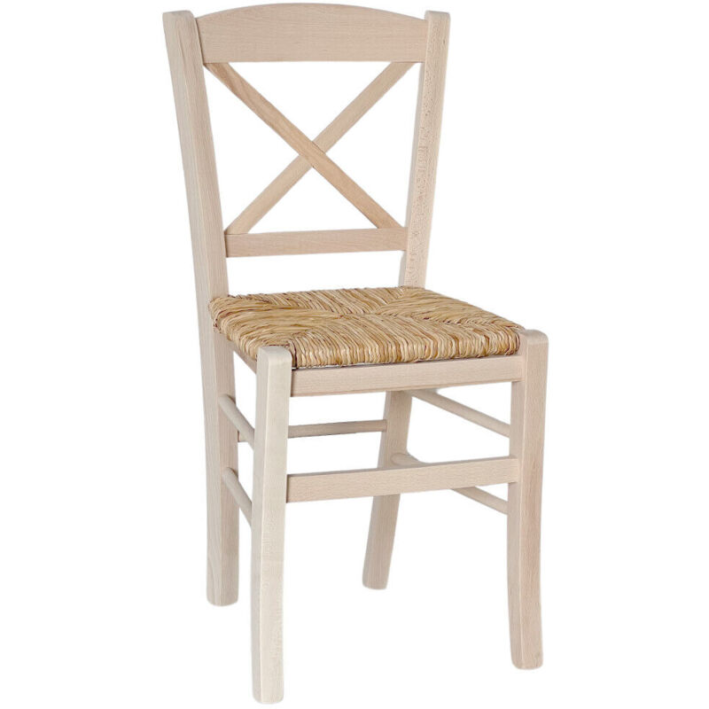 Okaffarefatto - Chaise en bois croix de Venise avec assise en paille de riz crue à peindre