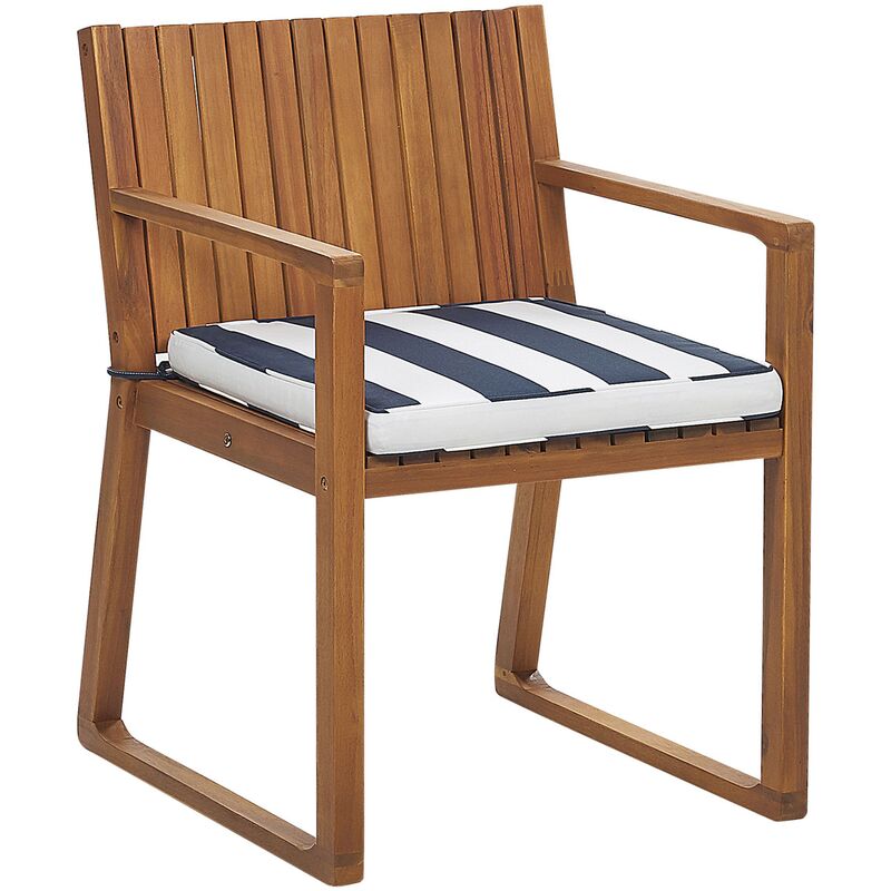 Chaise de Jardin ou Terrasse en Bois d'Acacia Résistant avec Coussin à Rayures Bleu Marine Matières Durables Confort d'Assise Optimal Beliani - Blanc