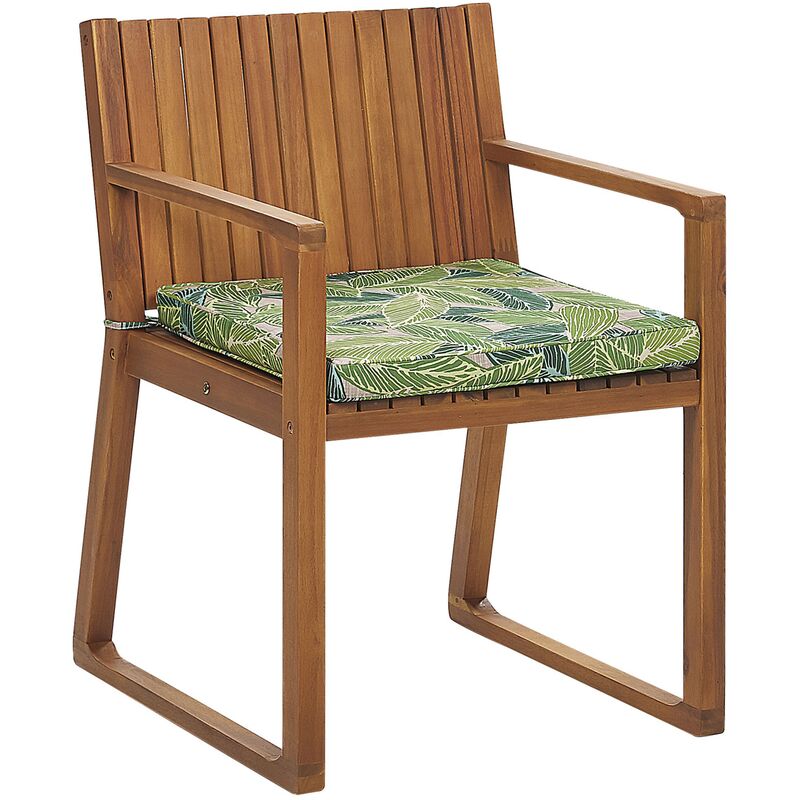 Chaise de Jardin ou Terrasse en Bois d'Acacia Résistant avec Coussin en Vert et Beige Matières Durables Confort d'Assise Optimal Beliani Beige