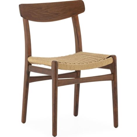Chaise en bois de hêtre et corde assise confortable élégante - noyer et corde naturelle