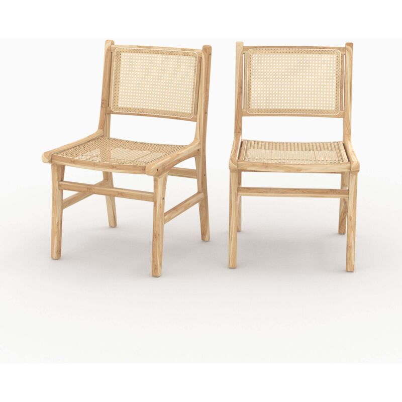 Rendez-vous Déco - Lot de 2 chaises en bois de teck et rotin - kyla