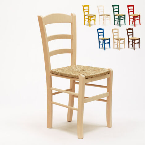 main image of "Chaise en bois et assise en paille pour salle à manger bar et restaurant Paesana"