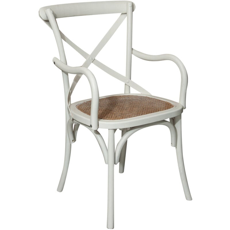 chaise en bois et rotin thonet vintage 89x50x43 cm fauteuil rustique avec accoudoirs chaise de salle à manger de cuisine moderne - blanc antique