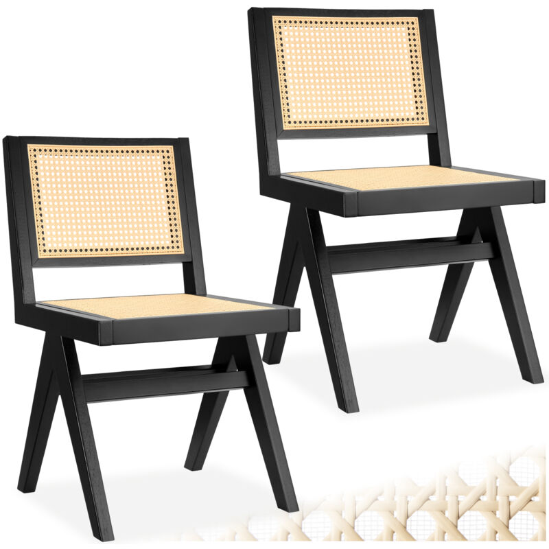 Lot de 2 chaises en bois avec cannage viennois design boho noir