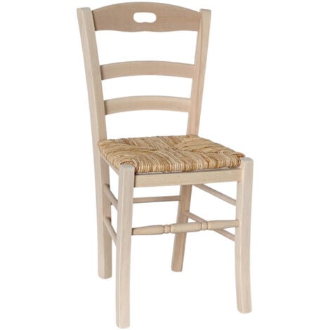 OKAFFAREFATTO Chaise en bois Loris avec assise en paille de riz brut à peindre