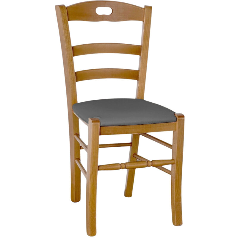 Okaffarefatto - Chaise en bois Loris noyer clair avec assise rembourrée en éco-cuir anthracite