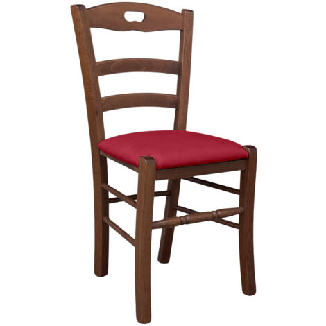 Chaise en bois Loris noyer foncé avec siège rembourré en éco-cuir rouge
