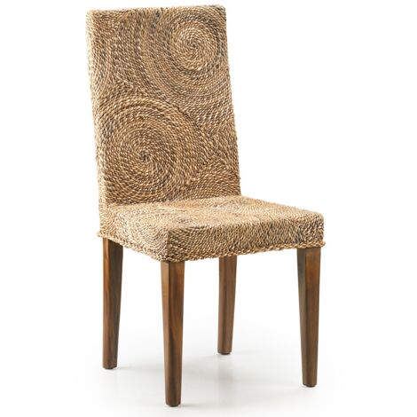 Chaise en bois massif d'acajou et rotin Banoa