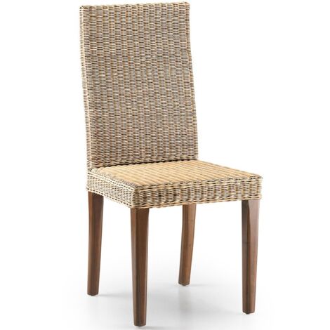 Chaise en bois massif d'acajou et rotin Mova
