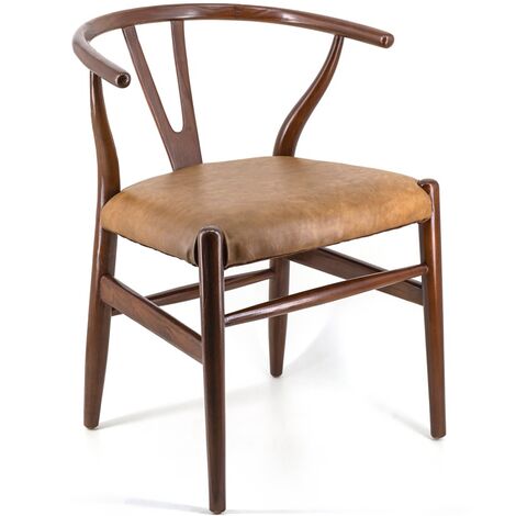 Chaise en bois massif marron et assise en cuir Kuiza