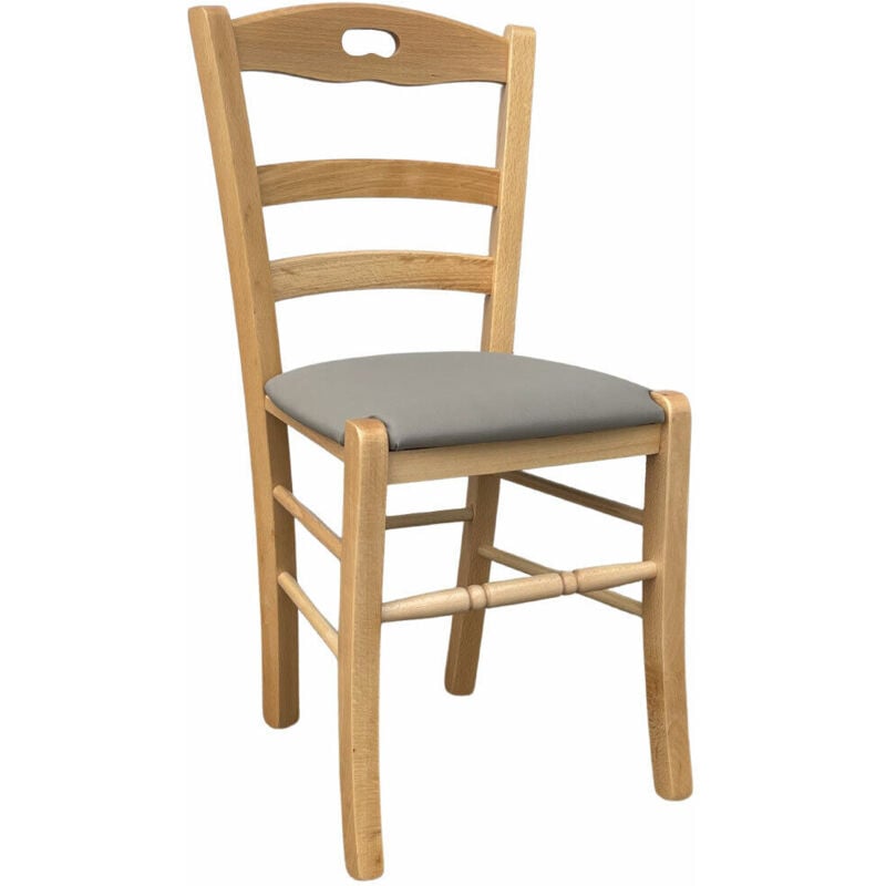 Okaffarefatto - Chaise en bois naturel Loris avec assise rembourrée en similicuir gris tourterelle