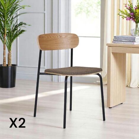 Chaise en bois style écolier avec assise tissu marron (lot de 2) BERLIN
