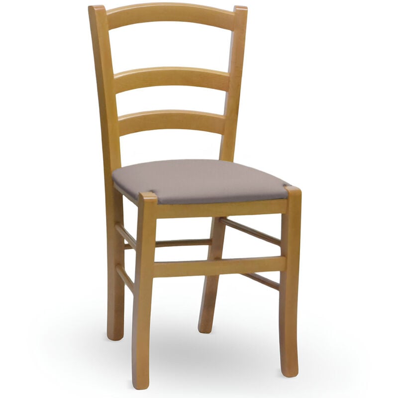 Chaise en bois Venice avec assise rembourrée en noyer clair gris tourterelle