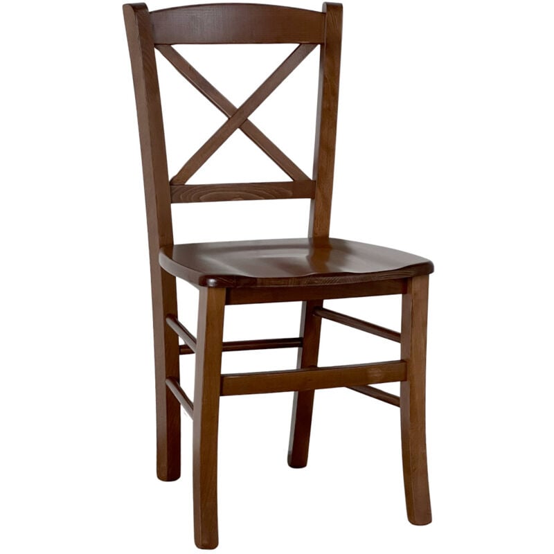 Chaise en bois venezia avec dossier en croix en noyer foncet assise en bois massif