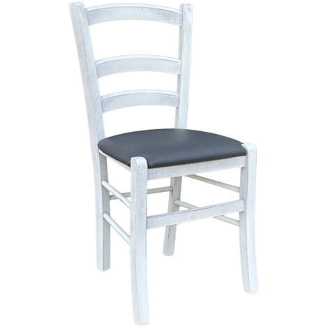 Chaise en bois venezia blanc antique avec assise rembourrée de couleur anthracite