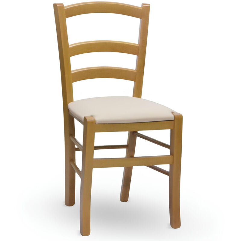 Okaffarefatto - Chaise en bois Venezia noyer clair avec assise rembourrée en similicuir beige