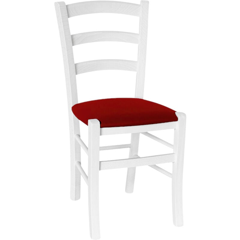 Okaffarefatto - Chaise en bois venise blanc avec siège en similicuir rouge