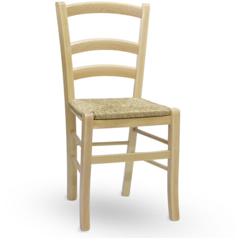 Chaise en bois venise couleur naturelle avec assise en paille palustre tressée