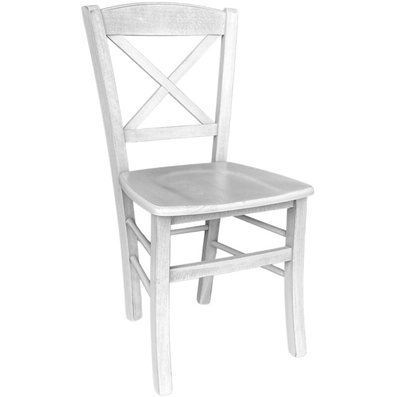 Chaise de cuisine en bois blanc shabby cross