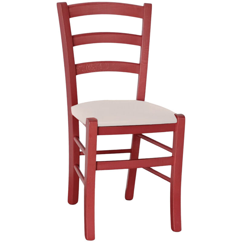 Chaise en bois venise rouge avec siège en similicuir beige
