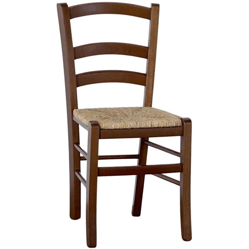 Okaffarefatto - Chaise en bois vénitien noyer foncé avec assise en paille