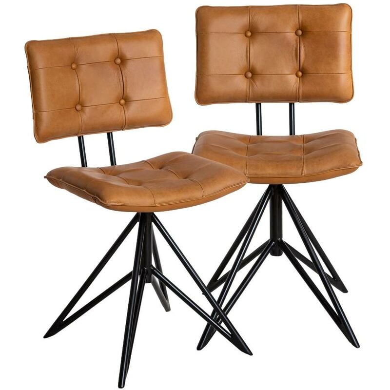 made in meubles - chaise en cuir marron et métal alex (lot de 2) - marron